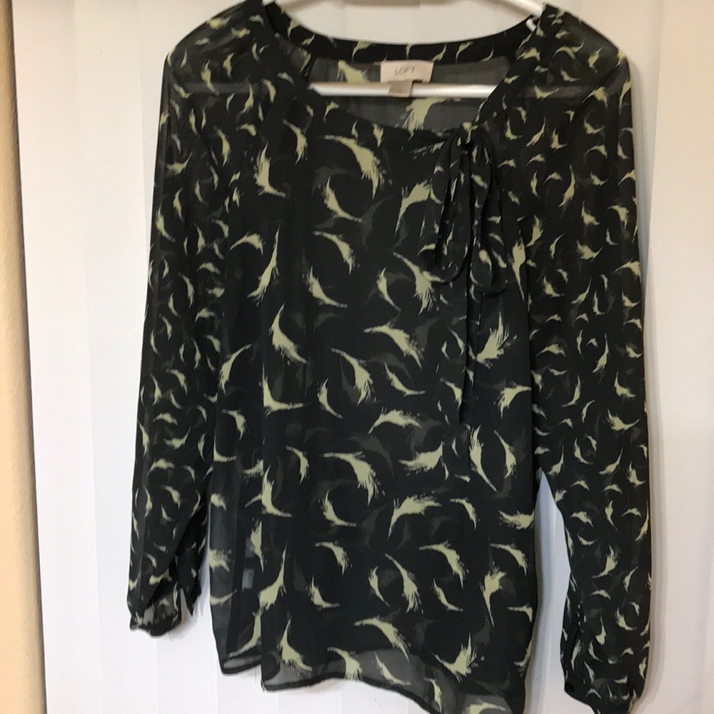 Ann Taylor Loft bow tie sheer feather blouse